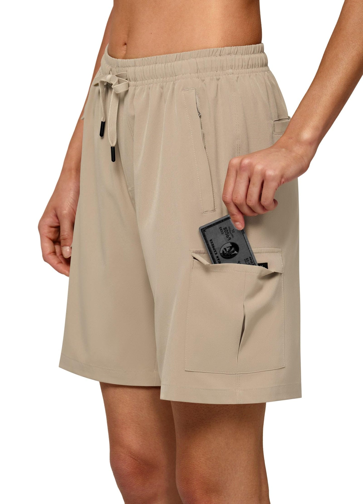 Willit Women's 7'' Hiking Cargo Athletic Shorts with Zipper Pockets Quick Dry for Camping, Golf, Travel Water Resistant Khaki M