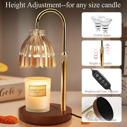 YudouTech Candle Warmer Lamp, Adjustable Height Electric Candle Warmer Lamp with Timer and Dimmer Stylish Design for New Home Office Modern Décor Gifts,Brown