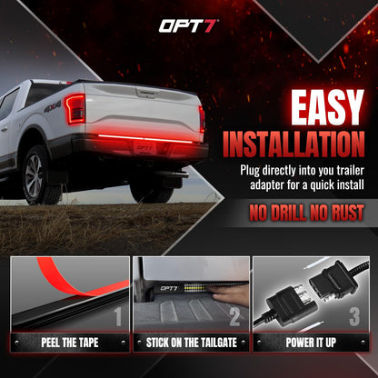 OPT7 48'' Redline Triple Row LED Tailgate Light Bar w/Sequential Red Turn Signal - Weatherproof Rigid Aluminum Frame Light Strip for Maverick Colorado - Full Function Reverse Brake Running
