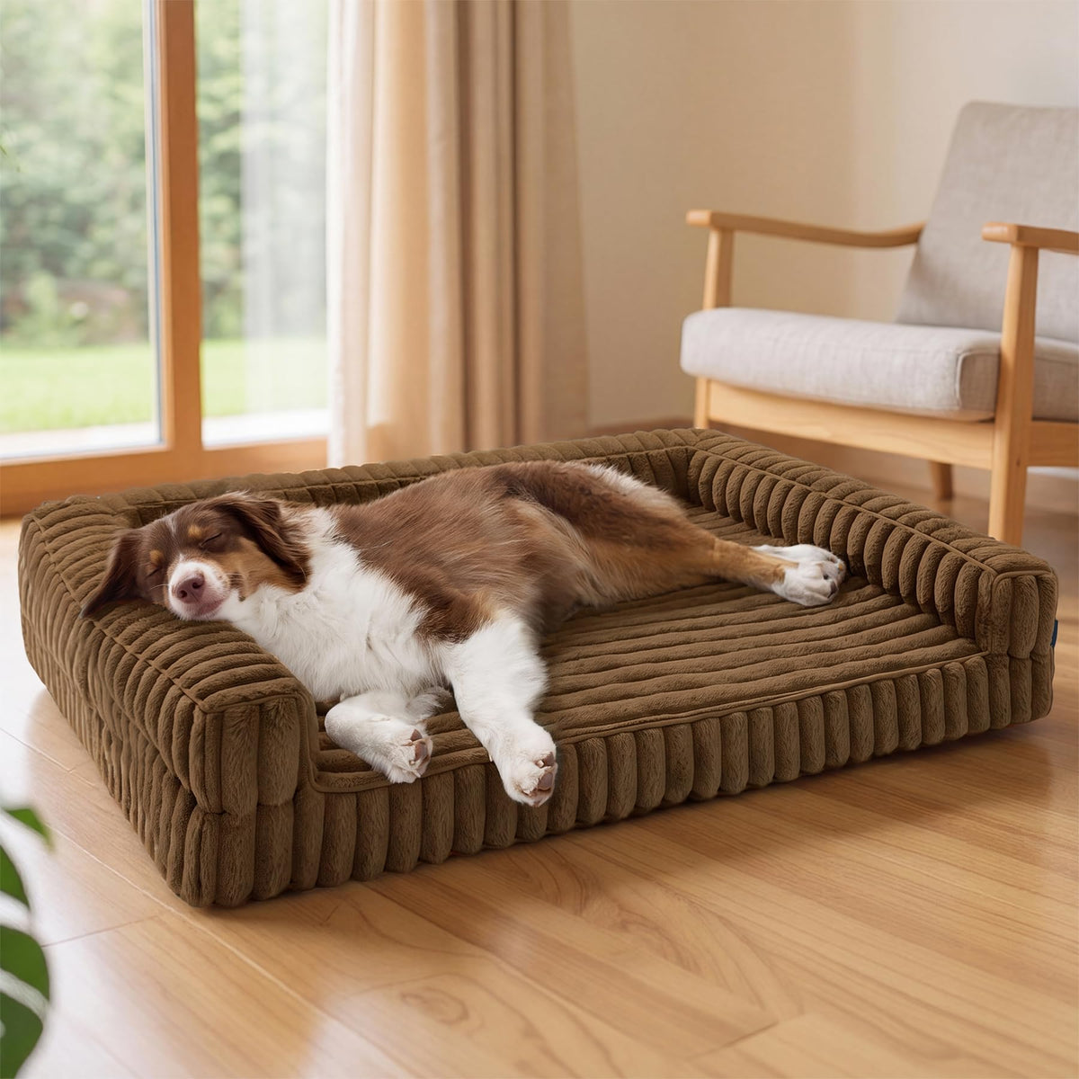 Bedsure ComfyFleece™ Orthopedic Dog Bed Large with Memory Foam, Brown 35"