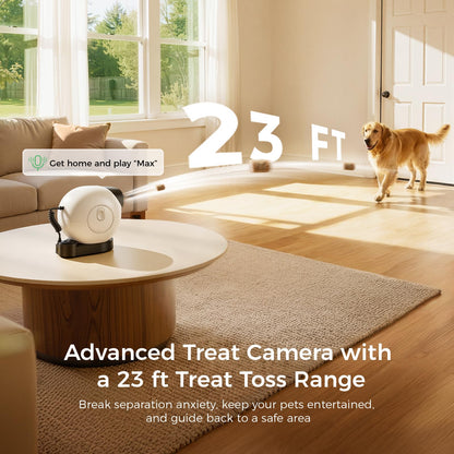 Robot M3 3K Pet Camera Treat Dispenser with 32ft Remote Tossing for Dogs & Cats – Reduces Separation Anxiety, 360° View, Indoor Security Camera with Phone App, Barking Alerts, No Subscription, 5G WiFi