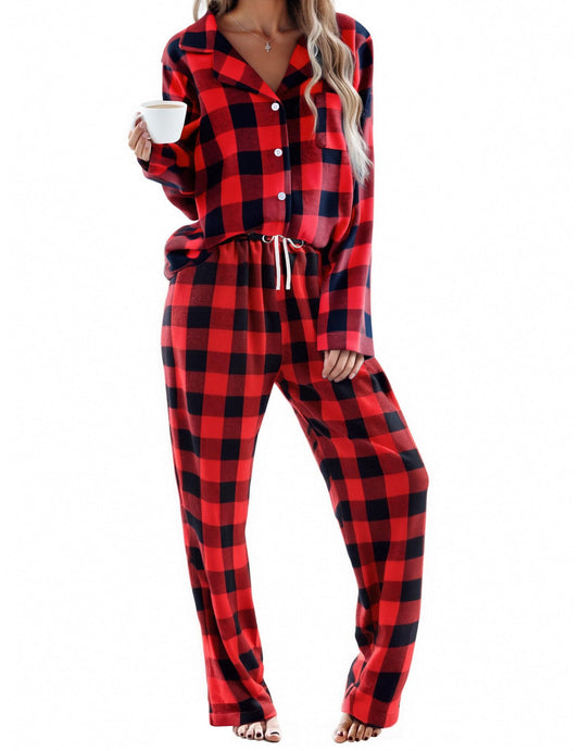 Ekouaer Womens Pajama Sets 2 Piece Cotton Plaid Pjs Long Sleeve Sleepwear Button Down Lounge Set with Pockets