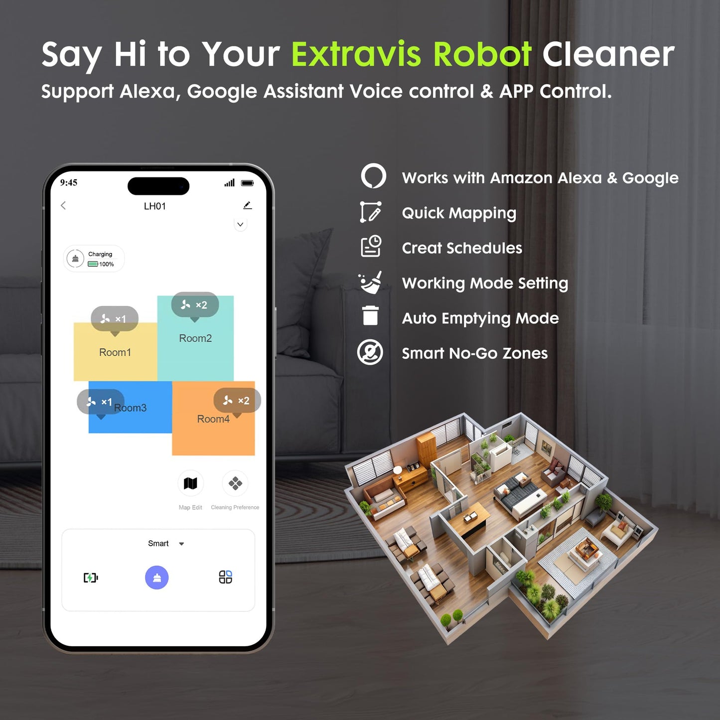 Robot Vacuum and Mop, V5 Pet Hair Tangle Cutter™, 8500Pa, 75-Day Capacity, Laser Navigation, Pet Laser, Ideal for Hair, Hard Floors, Tile, Carpet, Robotic Vacuums Cleaner for App/Alexa Control