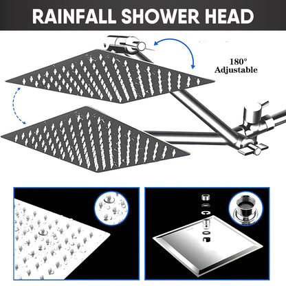 GIFTQOOL 10 Inch Chrome Dual Rain Handheld Shower Head Combo Set 5 Modes High Pressure Rainfall Shower Head with Adjustable Extension Arm, Hose