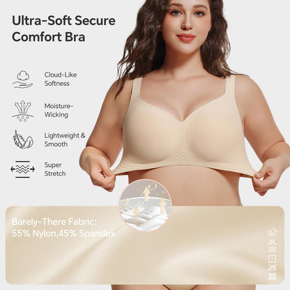 UIMERO 2026 Womens Wireless Bra Seamless Jelly Bras Full Coverage Push Up Supportive Comfortable No Underwire T-Shirt Bras Nude