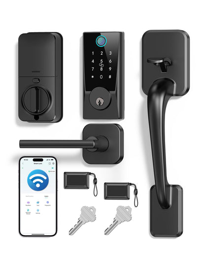 Hornbill WiFi Smart Lock with Handleset: Keyless Entry WiFi Keypad Deadbolt Lock, Compatible with Alexa, Remote Control, Fingerprint Password Unlock, Auto Lock, Built-in Wi-Fi (2.4Ghz)