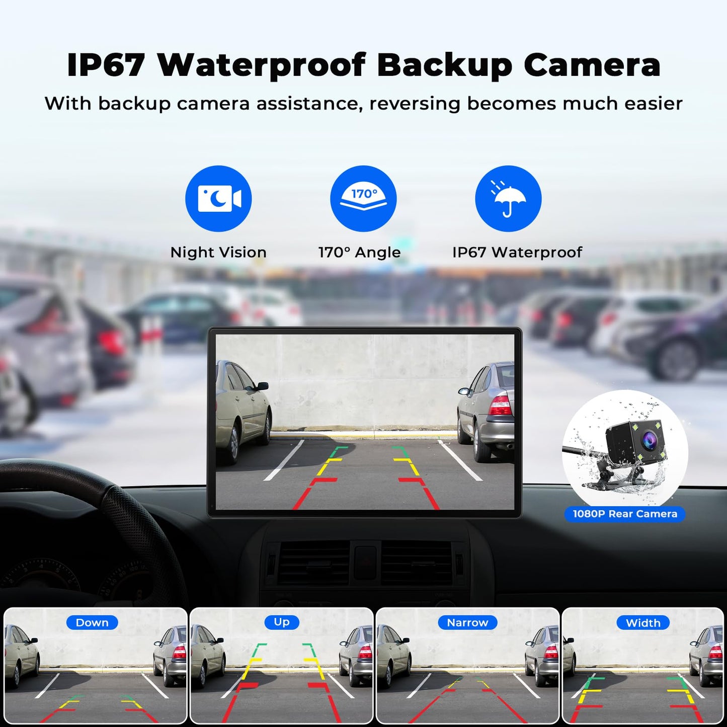 Volam 9'' Apple Carplay Screen for Car, Compatible with Apple Carplay & Android Auto, Portable Carplay Screen with Backup Camera, Mirror Link,Bluetooth, GPS Navigation,Voice Assistant