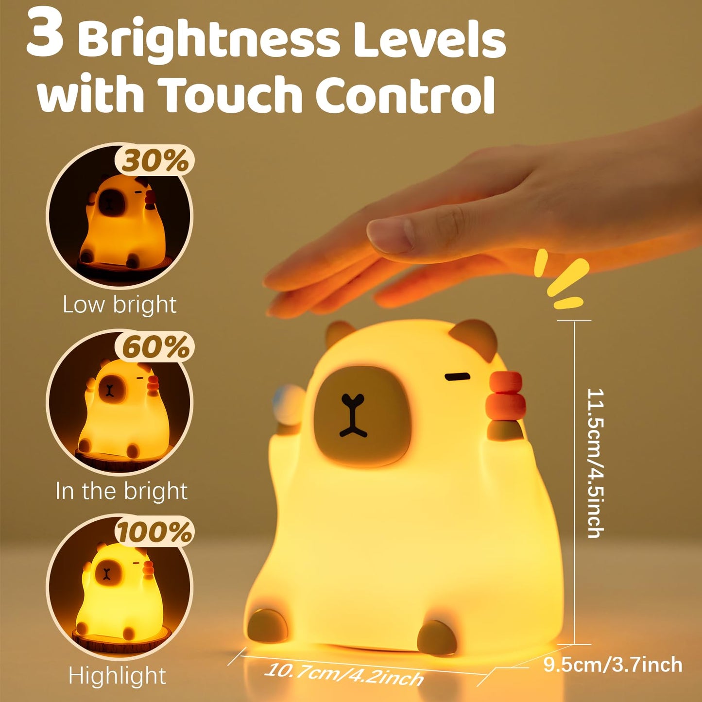 Capybara Night Light Lamp for Kids, Cute Silicone Touch Night Lamp Dimmable LED Nightlight with Timer, Rechargeable Bedside Toddler Light for Bedroom Nursery Decor, Gifts for Baby Boys Girls