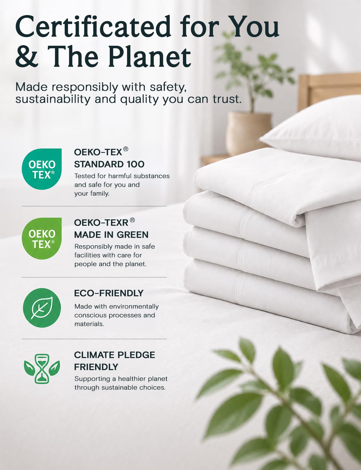 Queen Size Sheet Set, Cooling & Soft Deep Pocket Bed Sheets, 4PC