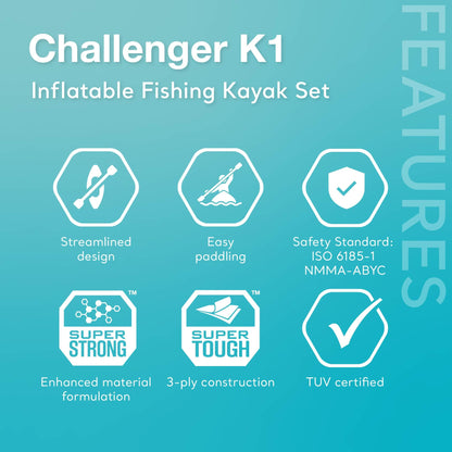 INTEX 68305EP Challenger K1 Inflatable Kayak Set: Includes Deluxe 86in Aluminum Oar and High-Output Pump – Adjustable Seat with Backrest – Removable Skeg – 1-Person – 220lb Weight Capacity