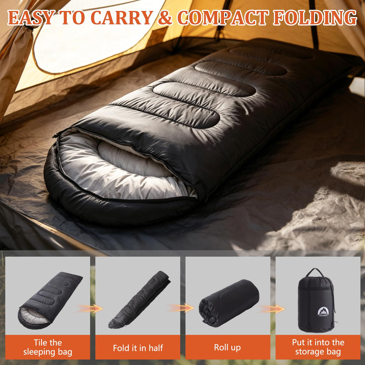 SWTMERRY Sleeping Bag for Adults, Cold Weather & Warm Plush Fleece-Lined Interior - Portable Waterproof Windproof with Compression Sack for Camping Hiking Traveling Indoor & Outdoor