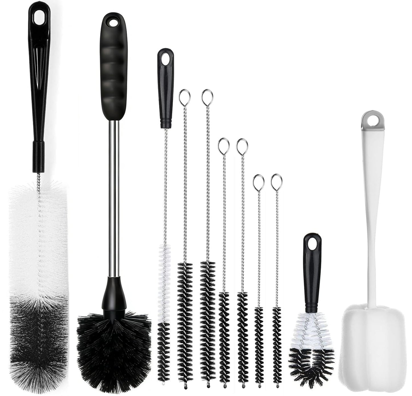ALINK 11-Pack Bottle Cleaning Brush Set - Long Handle Bottle Cleaner for Washing Narrow Wine/Beer Bottles, Thermos, HydroFlask Tumbler, Sports Water Bottles, Kettle/Lid Brush, Straw Brush Black