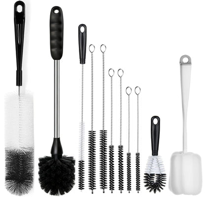 ALINK 11-Pack Bottle Cleaning Brush Set - Long Handle Bottle Cleaner for Washing Narrow Wine/Beer Bottles, Thermos, HydroFlask Tumbler, Sports Water Bottles, Kettle/Lid Brush, Straw Brush Black