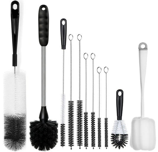 ALINK 11-Pack Bottle Cleaning Brush Set - Long Handle Bottle Cleaner for Washing Narrow Wine/Beer Bottles, Thermos, HydroFlask Tumbler, Sports Water Bottles, Kettle/Lid Brush, Straw Brush Black