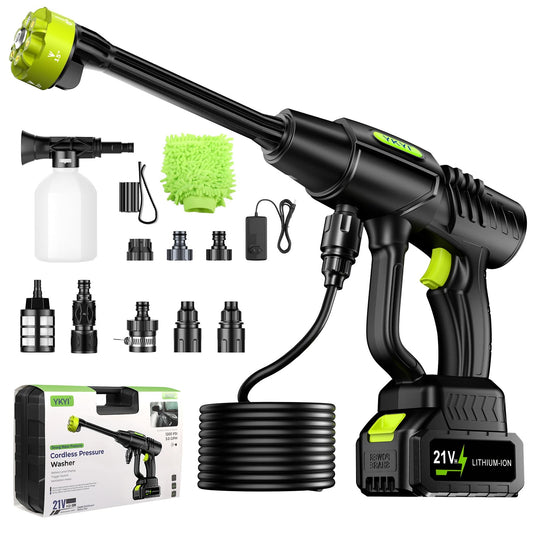 YKYI Cordless Pressure Washer, 1200 PSI Portable Power Washer with 30 Pressure Levels, 21V Battery Operated with 6-in-1 Nozzle for Car Washing, Patio, Fence and Garden (Black)