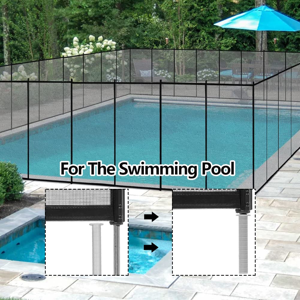 Togarhow 4ft x 12ft Removable Pool Fence, Safety Fence Door, Black DIY Pool Mesh Fencing Protect Gate for Outdoor Inground Pools & Above Ground Pool