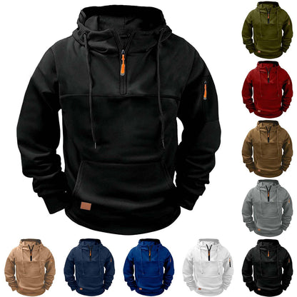 Quarter Zip Up Cargo Hoodies for Men Long Sleeve Fleece Tactical Sweatshirt