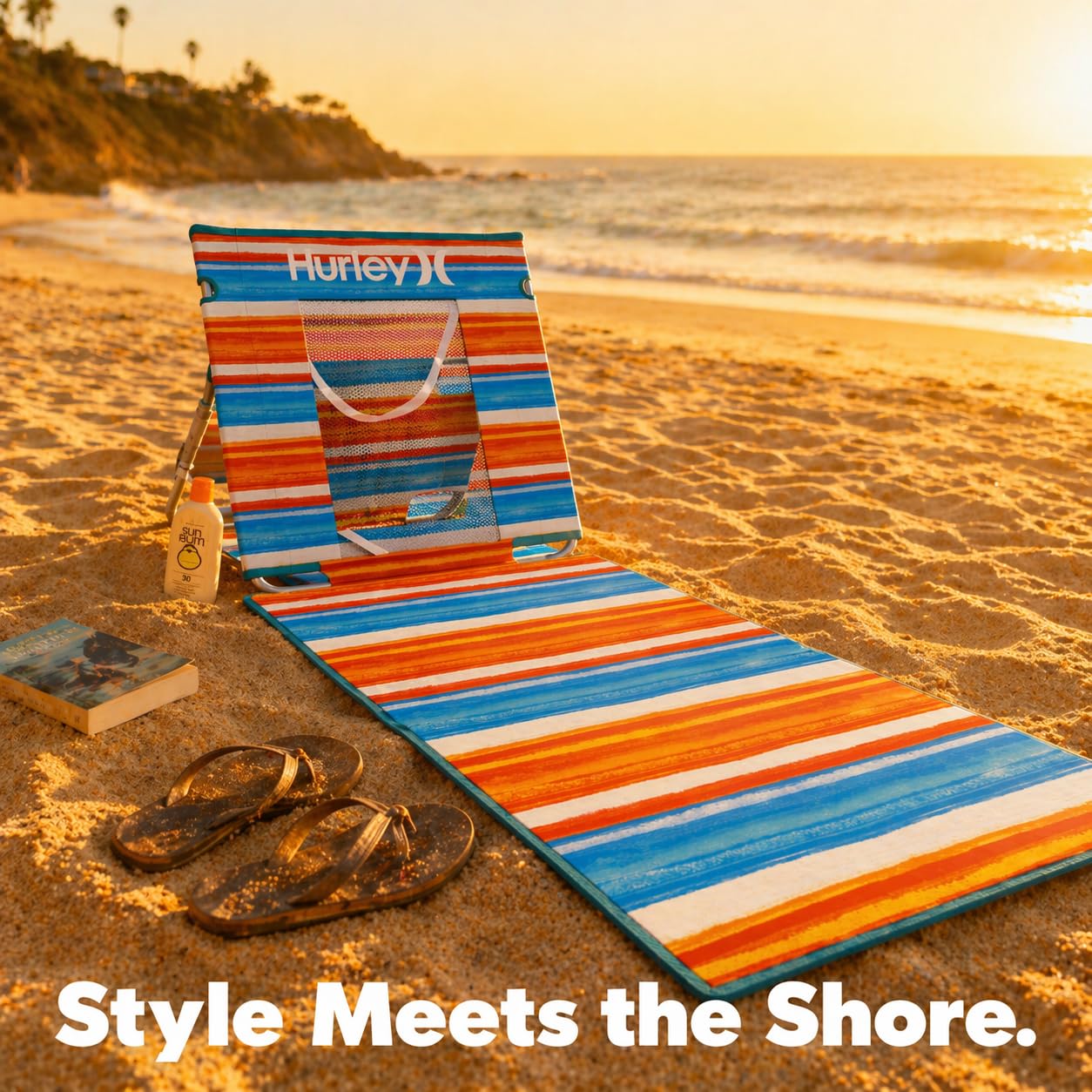 Hurley Blue and Red Beach Ground Mat with Backrest