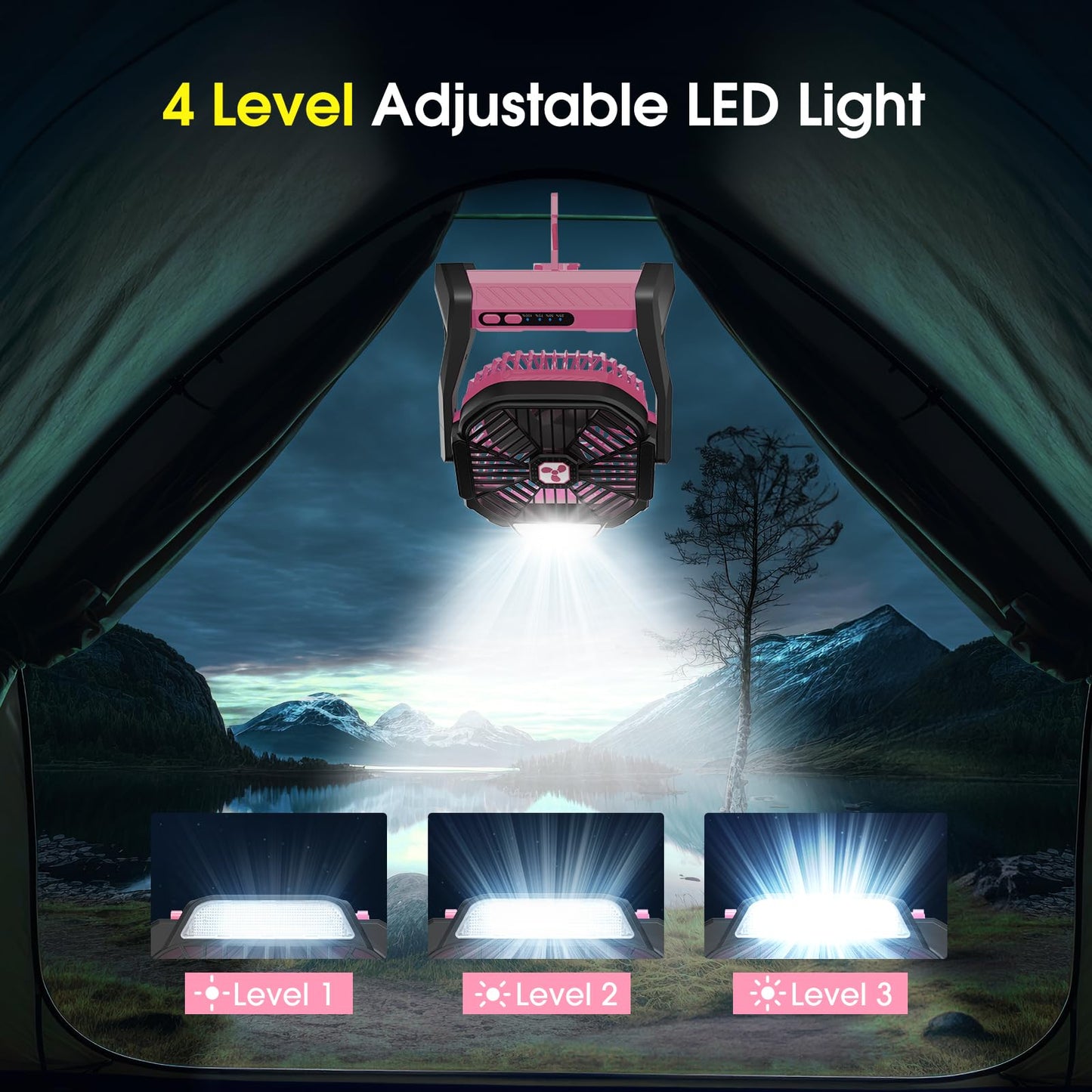Camping Fan with LED Light, 20000mAh Rechargeable Battery Powered Fan