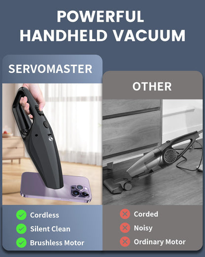 SERVOMASTER Handheld Vacuum Cordless Car Vacuum Cleaner Portable Mini Rechargeable with Powerful Suction and Lightweight Design for Quick Cleaning in Home Car Office and Pet Hair