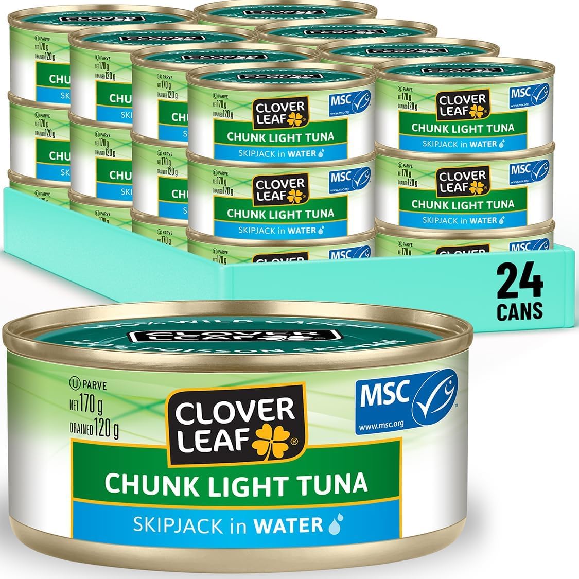 Clover Leaf Chunk Light Skipjack Canned Tuna in Water, 170g, 24 Count