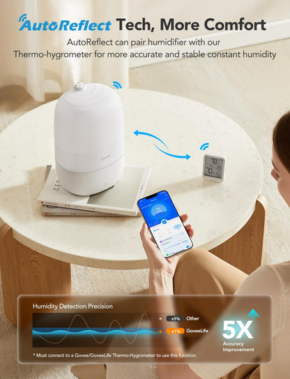 GoveeLife Smart 3L Humidifiers for Bedroom, Top Fill Cool Mist with Essential Oil Diffuser, Humidity Control, WiFi Air Humidifier with Night Light, 360° Nozzle, for Baby, Plants, Home, Work with Alexa