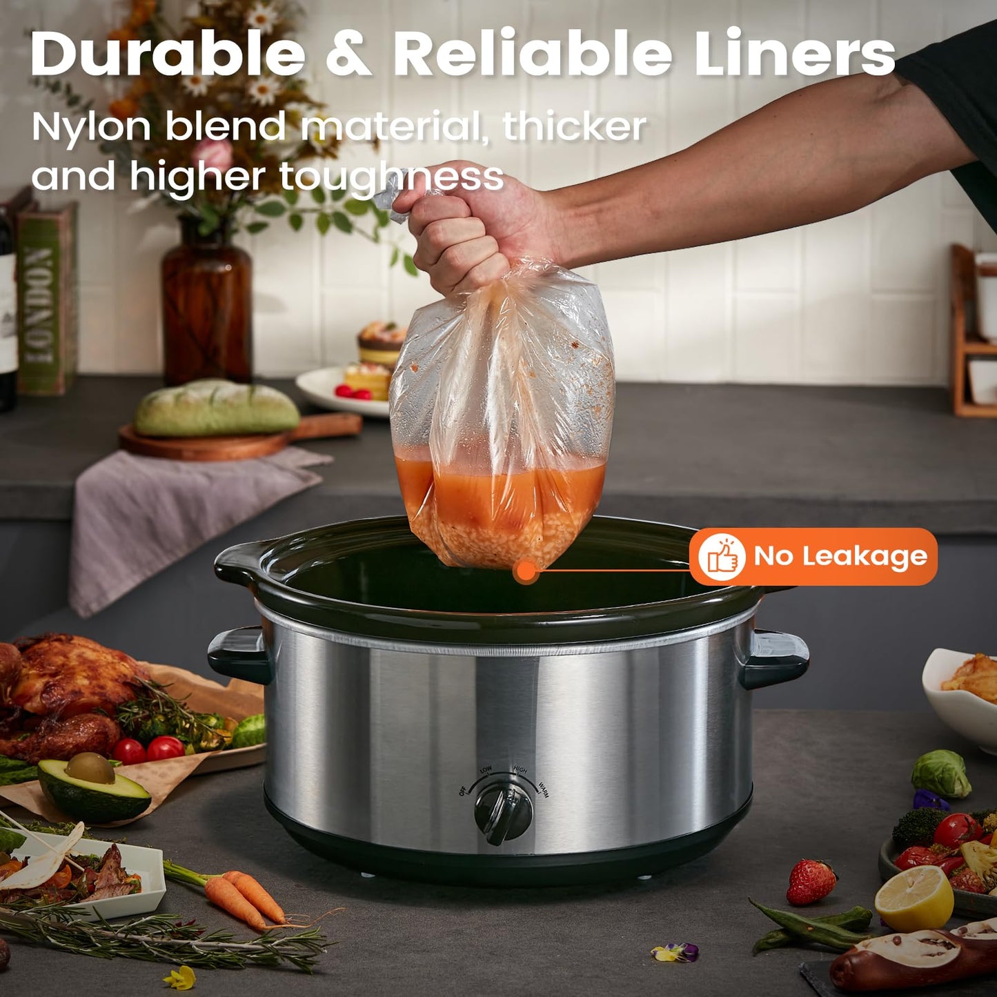 Slow Cooker Liners, Hotensil 13"x 21" 10 Count Cooking Bags Large Size Disposable Pot Liners, Fit 3QT to 8.5QT for Slow Cooker Cooking Trays, Multi-Purpose Durable Liners Plastic Bags, BPA Free