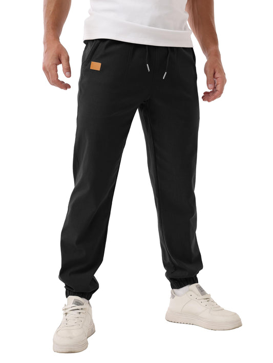 IWOLLENCE Mens Pants Casual Sweatpants for Men Joggers Elastic Waist Cotton Drawstring Chino Track Pant with Pockets Black XL
