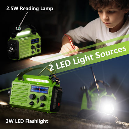 Emergency Weather Radio, Hand Crank Solar Powered 5000mAh/18500mWh AM/FM/SW Radio, NOAA Certified, Phone Charger, Flashlight/Reading Lamp, Compass, SOS for Indoor Outdoor Camping Earthquakes Survival