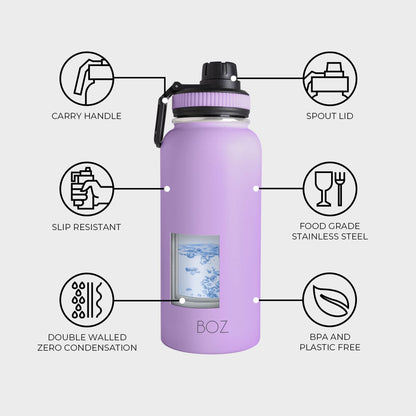 BOZ Stainless Steel Water Bottle XL, 1L/32oz (Lavender)