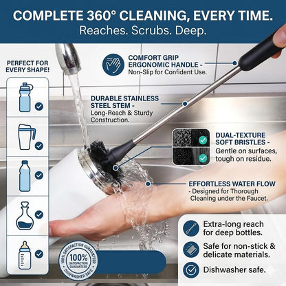 ALINK 11-Pack Bottle Cleaning Brush Set - Long Handle Bottle Cleaner for Washing Narrow Wine/Beer Bottles, Thermos, HydroFlask Tumbler, Sports Water Bottles, Kettle/Lid Brush, Straw Brush Black