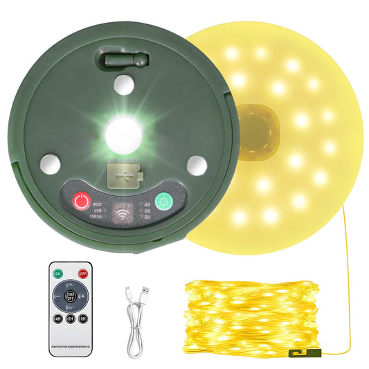HELESIN 6 in 1 Camping String Lights Outdoor, Waterproof Retractable Portable Stowable String Light with 8 Lighting Modes, USB Rechargeable Tent Lights for Camping, Hiking, Yard, RV (Warm Light)
