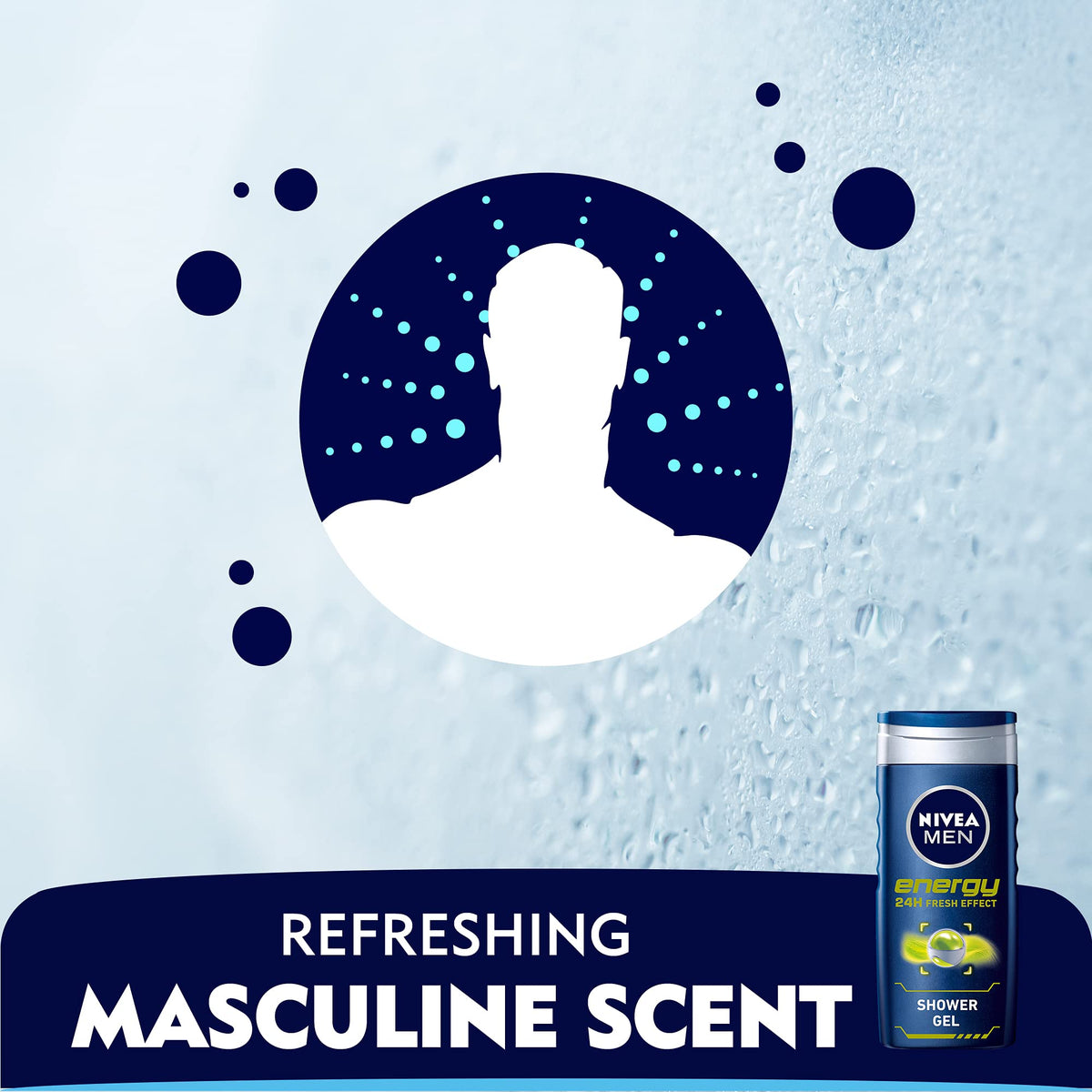 NIVEA MEN Energy 3-in-1 Shower Gel, Body Face Hair, Mint Extract, 500ml
