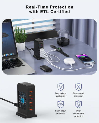 VHBW USB Charging Station, 6-Port 50W Power Centre with 1.8m Cord