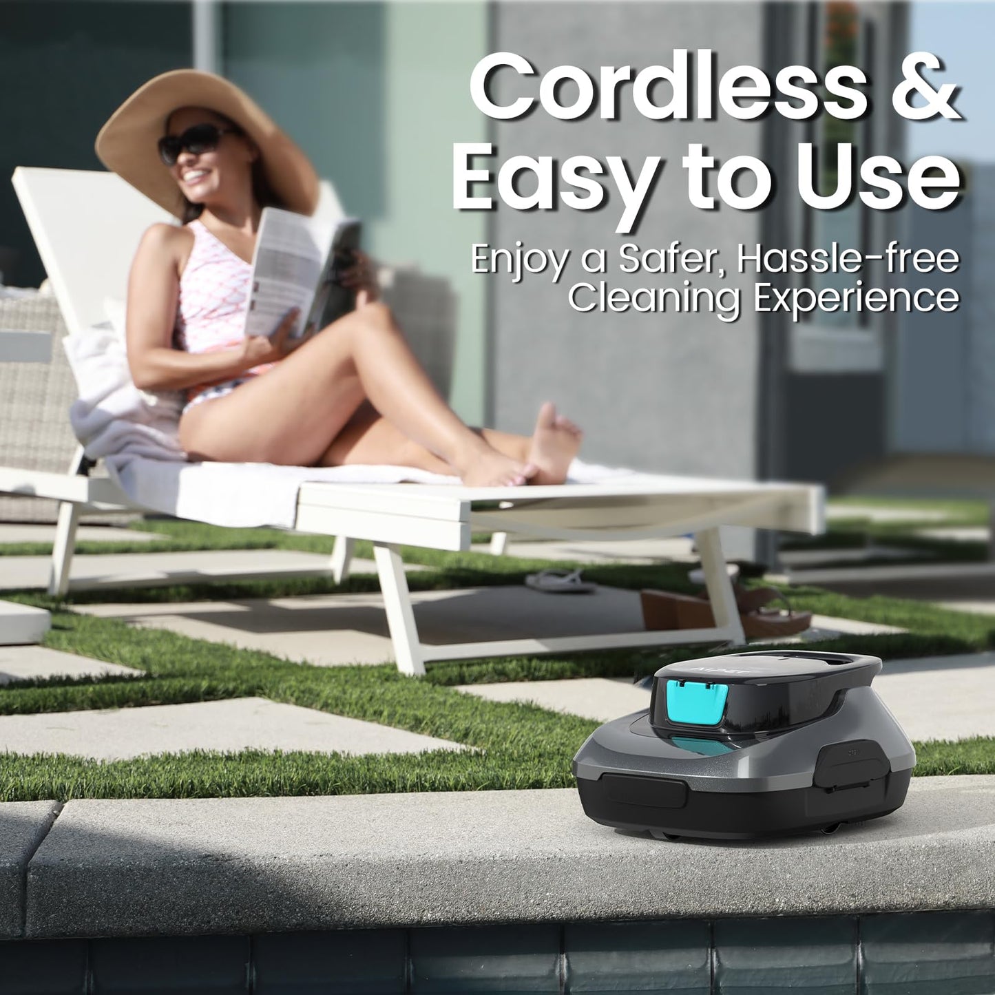 AIPER Scuba SE Cordless Pool Cleaner with 90-Min Runtime, Smart Self-Parking, Lightweight, Pool Vacuum for Above Ground Flat Pools up to 40 Feet, Ash Gray & Cyan