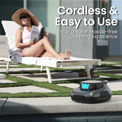 AIPER Scuba SE Cordless Pool Cleaner with 90-Min Runtime, Smart Self-Parking, Lightweight, Pool Vacuum for Above Ground Flat Pools up to 40 Feet, Ash Gray & Cyan