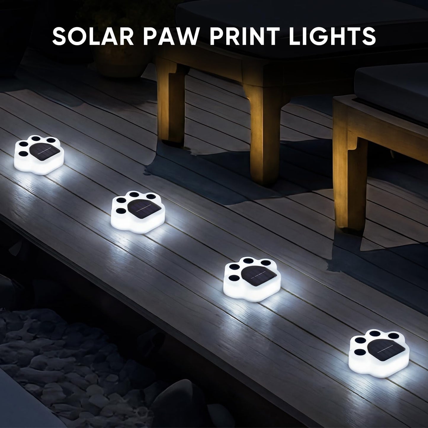 Solar Paw Print Lights 4 Pack, Outdoor Waterproof Solar Garden Lights, Lawn Patio Pathway Decorative Lights, Pet Dog Lovers Gifts for Women Mom Mother's Day (Cool White)