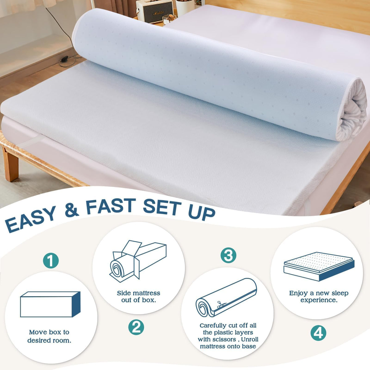 Airensky 2 Inch Memory Foam Mattress Topper, Cooling Gel Infused High Density Full (45"x75") Topper with Removable Skin-Friendly Cover, Bed Topper for Pressure Relief Back Pain, CertiPUR-US Certified