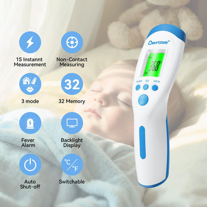 Berrcom Non-Contact Infrared Forehead Thermometer for Adults, Kids & Babies, Digital Thermometer with Fever Alarm & LCD Display, Ideal for Family Use