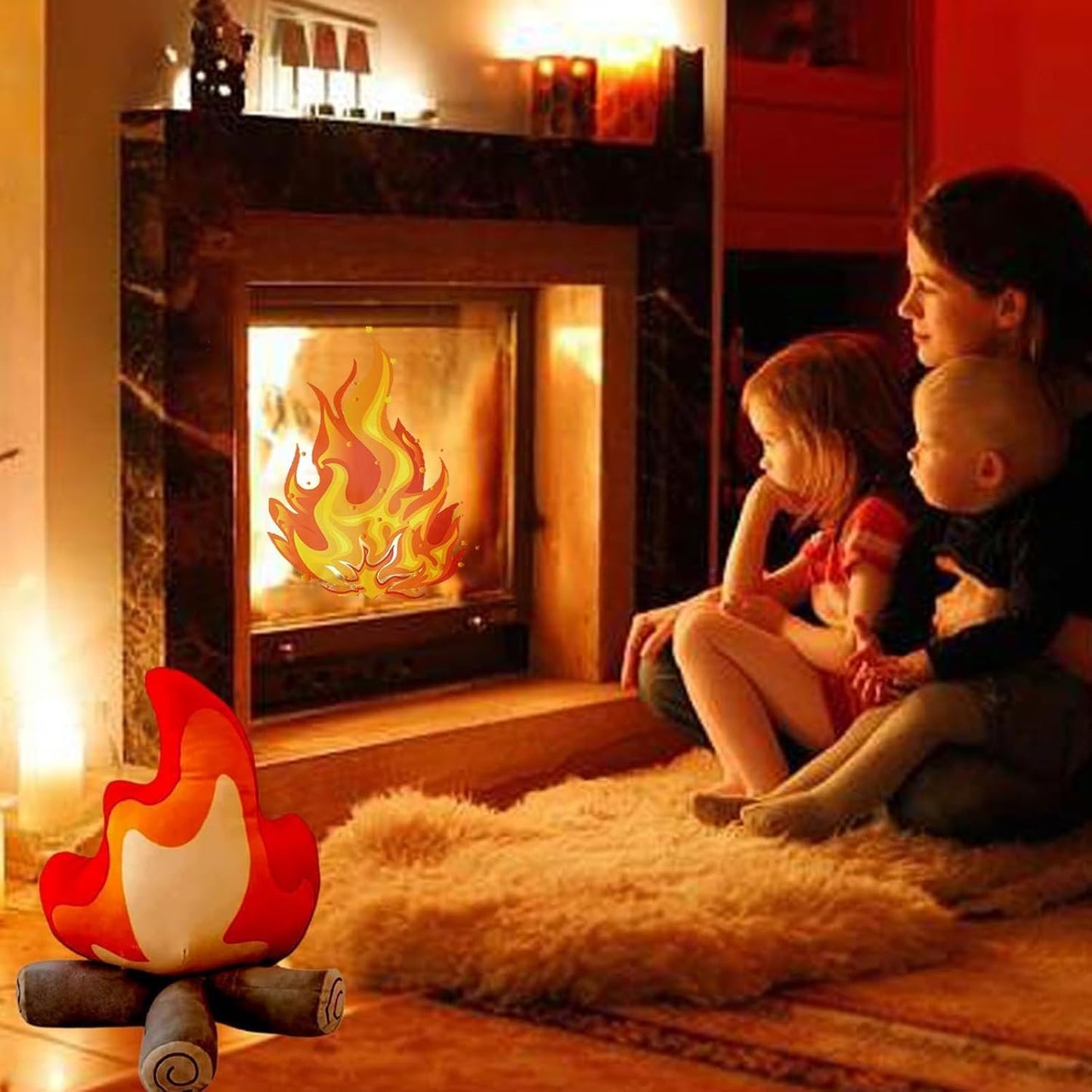 Funny Campfire Plush Pillow, Soft Simulation Bonfire Stuffed Plushies Fake Fire Firewood Plush Pillow for Outdoor Camping Room Decor Pleasantly Surprised Gift