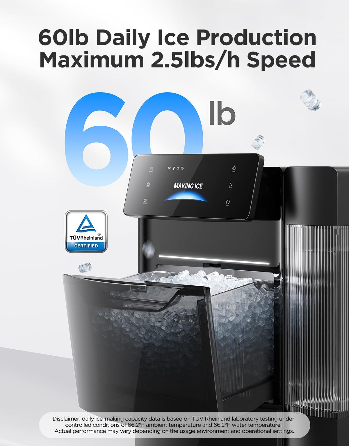 GoveeLife Smart Nugget Ice Maker Pro, 60lbs Daily, 6-Minute Ice, 40dB
