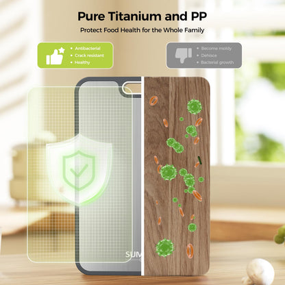 Titanium Cutting Board for Kitchen, Cutting Board Double Sided Food Grade, Pure Titanium/PP, Easy to Clean Large Size 16”×10”