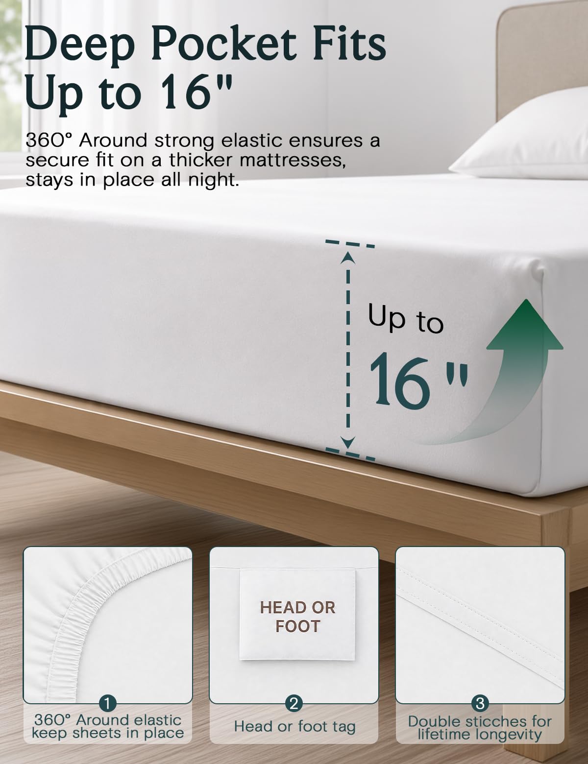 Queen Size Sheet Set, Cooling & Soft Deep Pocket Bed Sheets, 4PC
