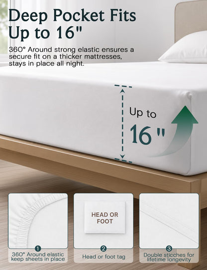 Queen Size Sheet Set, Cooling & Soft Deep Pocket Bed Sheets, 4PC