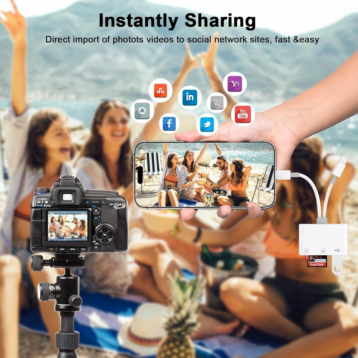 Dual Port SD Card Adapter for iPhone, iPad & USB-C Devices, Lightning & USB 3.0 Memory Card Reader for Camera, Supports SD/Micro SD, Plug & Play, No App Needed