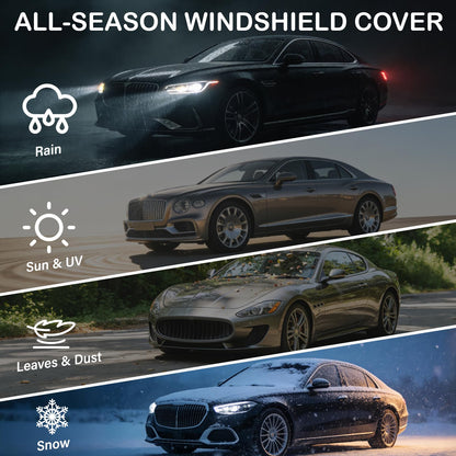 Instraella Windshield Cover for Ice and Snow, Heavy Duty Oxford Fabric, Secure Fit Windproof Frost Snow Cover Windshield Protector for Cars, Compact SUVs, Trucks, Winter Car Accessories(M)