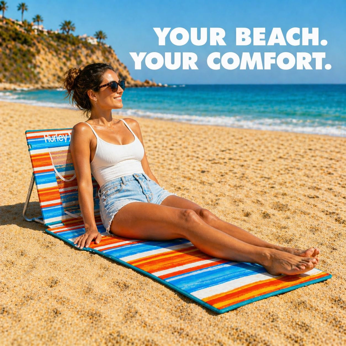 Hurley Blue and Red Beach Ground Mat with Backrest