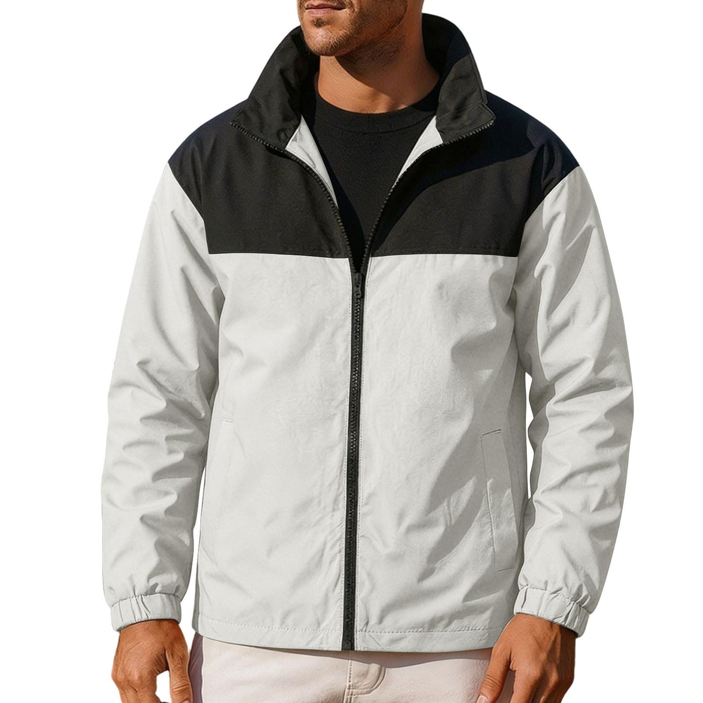 Rain Jacket Men Lightweight Waterproof Windbreaker Full Zipper Raincoats for Outdoor Travel Cycling Running Hiking White Medium