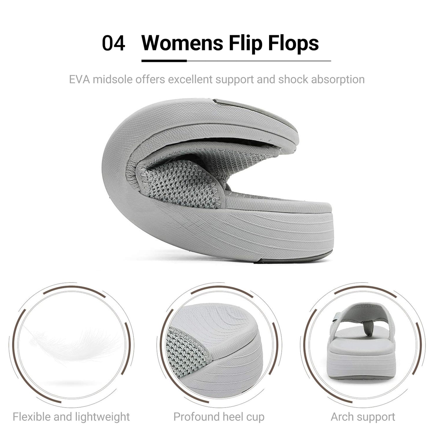 DREAM PAIRS Women's Arch Support Flip Flops Comfortable Thong Sandals for Walking Beach Summer,Size 9,Grey,BREEZE-2