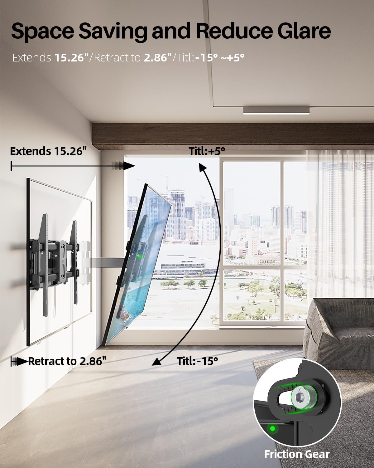 USX MOUNT Full Motion TV Wall Mount for 42"-84" TVs, Swivel and Tilt TV Mount, Wall Mount TV Bracket with Articulating 6 Arms, Max VESA 600x400mm, 120 lbs, 16" Wood Studs with Wall Drilling Template